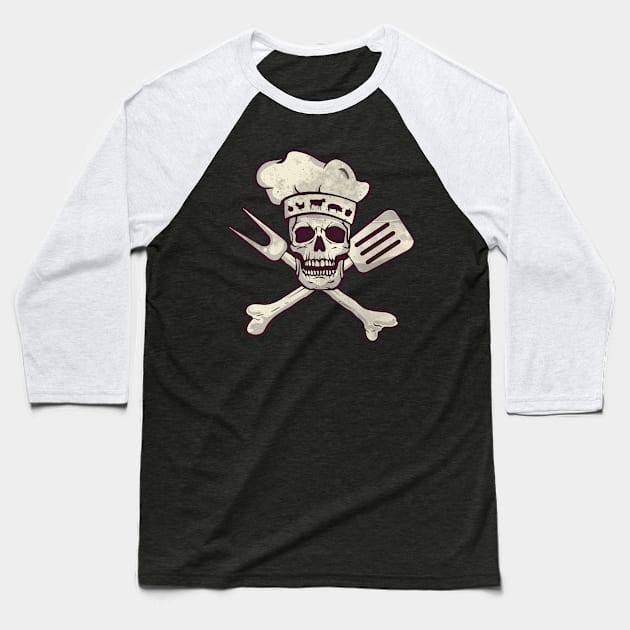 Skull with Chefs Hat Graphic Baseball T-Shirt by Graphic Duster